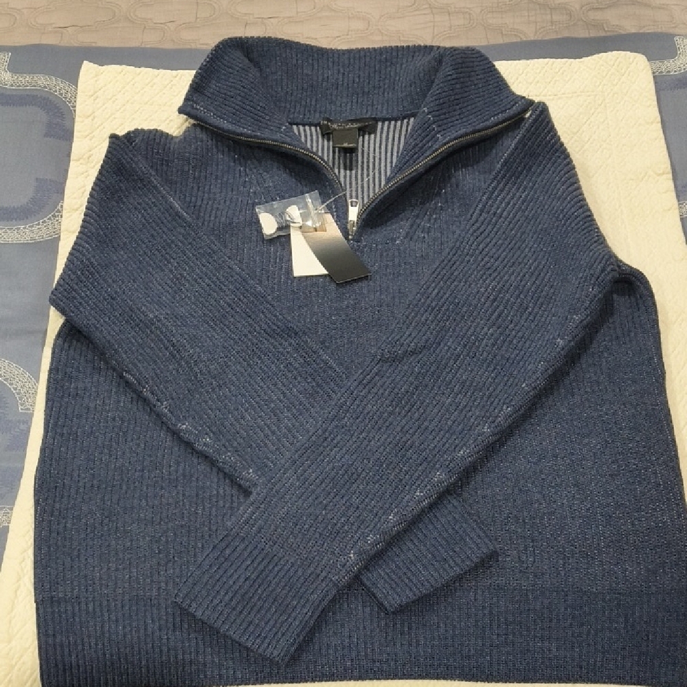 Bloomingdale's 100% Merino Wool Chunky Ribbed Quarter Zip Stand Collar Sweater